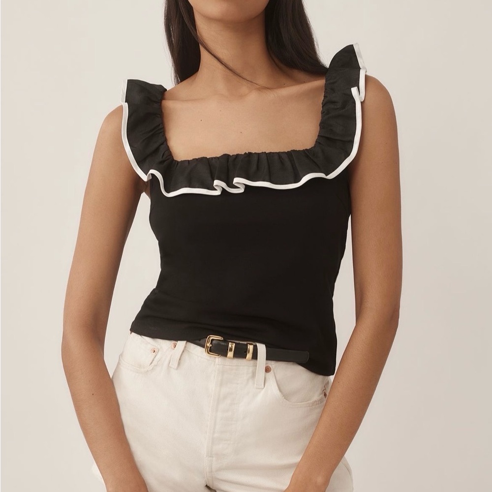 Anthropologie Sunday in Brooklyn Black Ruffle-Edge Square Neck Camisole